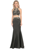 Mermaid Satin Scoop Prom Dresses With Beads&Rhinestones