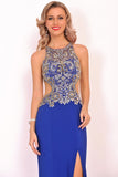 Sexy Open Back Scoop Mermaid Prom Dresses Spandex With Beads And Slit