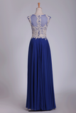 Prom Dresses Scoop With Beads And Applique A Line Floor Length Chiffon