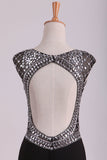 Sexy Open Back Scoop Spandex With Rhinestone Sheath/Column Prom Dresses