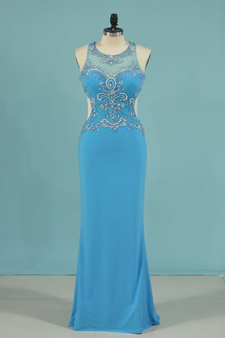 Prom Dresses Scoop Beaded Bodice Spandex Open Back Mermaid