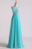 Scoop A Line Exquisite Chiffon Beading Prom Dresses With Applique