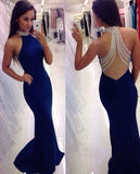 royal blue Prom Dresses high neck long