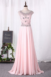 Beaded Bodice Prom Dresses A Line Scoop Chiffon Floor Length