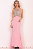 Mermaid Scoop Spandex Prom Dresses With Beads&Rhinestones