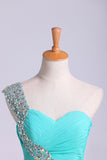 Prom Dress One Shoulder Ruffled Bodice With Rhinestone Beaded Strap