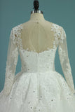 Wedding Dresses Scoop Long Sleeves A Line Tulle With Applique And Beads