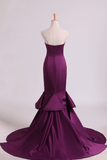 Notched Neckline Prom Dresses Satin Mermaid/Trumpet Grape