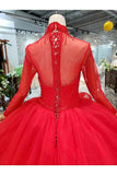 Ball Gown Wedding Dresses High Neck Aline Top Quality Appliques Tulle Beading