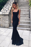 New Arrival Square Neck Evening Dresses Satin Mermaid Sweep Train