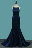 Spaghetti Straps Elastic Satin Mermaid Evening Dresses Sweep Train