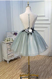 Luxury Waist Flowers See Through Backside Lolita Dress, Short Tulle Homecoming Dresses SJS14980