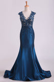 Prom Dresses V Neck Mermaid With Beading And Applique Taffeta