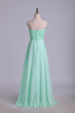 Prom Dresses Empire Waist A Line Floor Length With Beads&Handmade Flowers