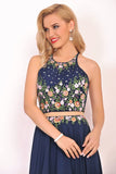 Scoop Prom Dresses A Line Chiffon With Beading&Appliques