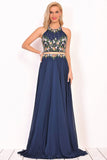 Scoop Prom Dresses A Line Chiffon With Beading&Appliques