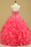 Beautiful Quinceanera Beaded Bodice Sweetheart Floor Length Ruffle Skirt Orange