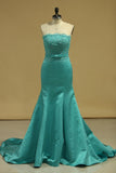 Mermaid Strapless With Applique And Sash Prom Dresses Satin