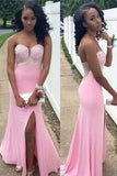 Sweetheart Beaded Bodice Spandex With Slit Sheath Prom Dresses