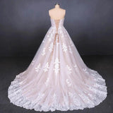 Ball Gown Strapless Wedding Dresses with Lace Applique, Lace Up Bridal Dress SJS15071