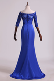 Evening Dresses Bateau Mermaid Satin With Applique And Beads