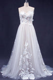 A Line Sweetheart Tulle Appliqued Wedding Dress, Strapless Tulle Bridal Dresses