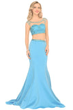 Two-Piece Scoop Prom Dresses Mermaid Satin With Beading