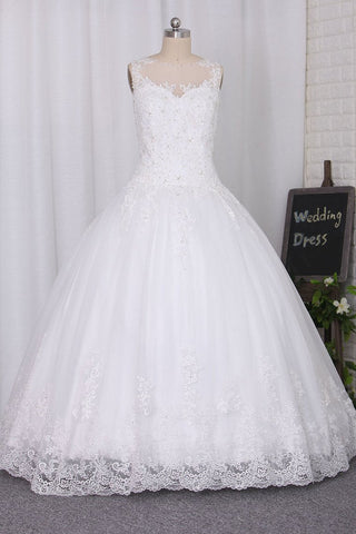 Wedding Dresses Scoop A Line With Beads And Applique