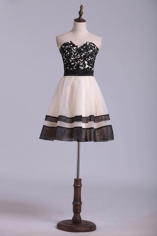 New Arrival Dresses Sweetheart A Line Mini Bicolor Organza&Lace