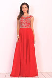 Scoop Prom Dresses A Line Beaded Bodice Floor Length Chiffon