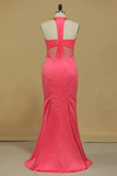 Scoop Mermaid Prom Dresses Satin Floor Length Zipper Up