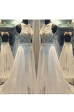 A Line Scoop With Applique Wedding Dresses Chiffon Sweep Train