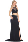 Two-Piece Scoop Spandex Prom Dresses Mermaid With Beading