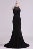 Black Prom Dresses Scoop Mermaid Spandex With Beading Sweep Train