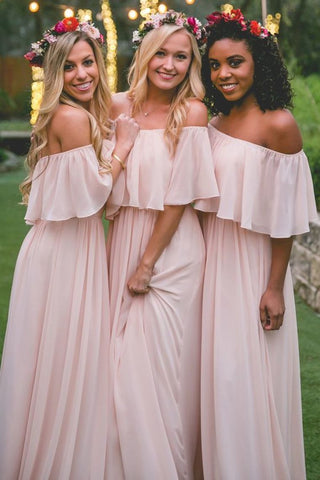 Chiffon Boat Neck Bridesmaid Dresses A Line Sweep Train