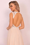 Scoop Open Back Prom Dresses A Line Chiffon With Beads&Appliques