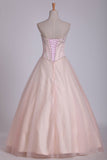 A Line Prom Dresses Sweetheart Tulle With Beading Lace Up