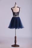 Homecoming Dresses A Line Scoop Short Tulle Dark Navy