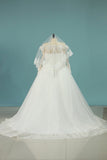 Long Sleeves Boat Neck A Line Tulle With Applique Wedding Dresses