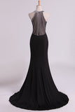 Prom Dresses Scoop Mermaid Spandex With Beading Sweep Train