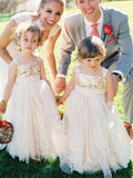 Cute Glitter A Line Gold Sequins Tulle Flower Girl Dresses, Little Girl Dresses SJS15573