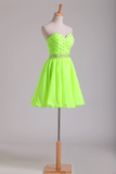 Sweetheart Pleated Bodice Beaded Waistline Homecoming Dress Short Chiffon