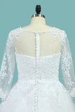 Bateau Wedding Dresses Long Sleeves A Line Court Train Tulle With Applique