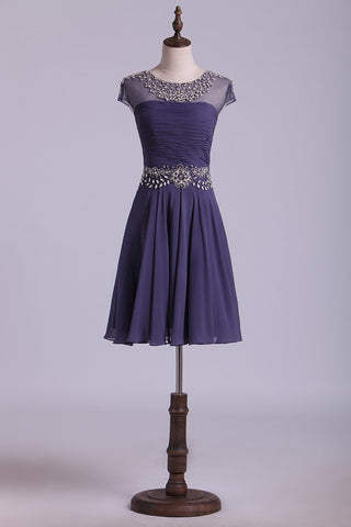 Scoop Homecoming Dresses Short Chiffon With Beading & Ruffles