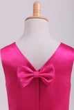 Fuchsia Scoop A Line Flower Girl Dresses Satin With Ribbon Knee Length