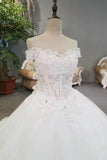 Hot Selling Wedding Dresses Lace Up With Appliques And Sequins And Bow Knot Off The Shoulder