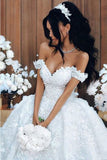 A Line Off The Shoulder Wedding Dresses Tulle With Applique And SJSPR88F3G3