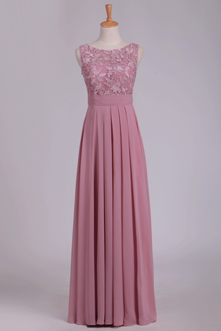 New Arrival Scoop Chiffon Floor Length A Line Prom Dresses