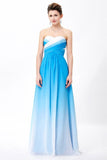 Ombre Spaghetti Straps A-Line Chiffon Blue Lace up Sweetheart White Prom Dresses UK JS360