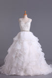 Hot Wedding Dresses V-Neck A Line Organza With Beading And Sash